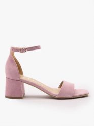 Jasnoróżowe sandały na obcasie. Czerwone sandały damskie Ryłko, bez wzorów, ze skóry, bez obcasa, na obcasie. Za 399.99 zł.