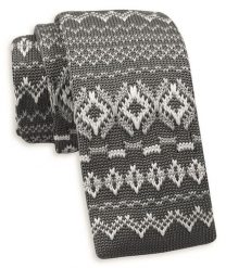 Szary Dziergany, Męski Krawat Knit, 5,5 cm -Alties- w Biały Wzór Norweski, Świąteczny. Szare krawaty i muchy męskie Alties, bez wzorów, z dzianiny, sportowe. Za 55.00 zł.