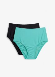 Figi bikini high waist (2 pary). Czarne bikini damskie bonprix, bez wzorów. Za 94.99 zł.