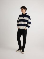 Bluza boxy w paski - granatowy. Niebieskie bluzy bez kaptura męskie Reserved, l, z bawełny. W wyprzedaży za 99.99 zł.