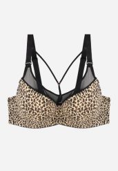 Beżowo-Brązowy Biustonosz z Ozdobną Siateczką i Paseczkami przy Dekolcie Anesa. Brązowe biustonosze Born2be, bez wzorów. Za 49.99 zł.