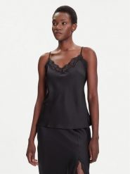 Calvin Klein Top LV044C101G Czarny Regular Fit. Czarne topy damskie CALVIN KLEIN, l, bez wzorów, z syntetyku, bez kołnierzyka. Za 249.99 zł.