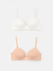 Biustonosze z koronką bez fiszbin 2 pack - kremowy. Białe biustonosze Sinsay, bez wzorów, z koronki. Za 35.99 zł.