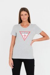 GUESS Szary t-shirt Original Tee. Szare t-shirty damskie Guess, s, z aplikacjami, z bawełny, bez kołnierzyka. W wyprzedaży za 89.99 zł.