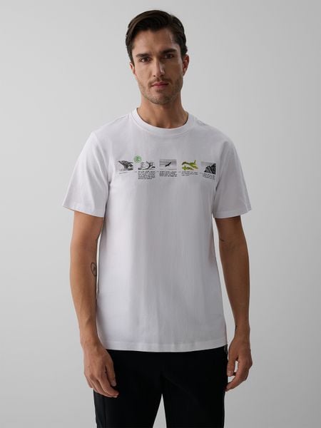 4F T-shirt regular z nadrukiem męski - biały XL. Białe t-shirty męskie 4f, m, bez wzorów, z bawełny, bez kołnierzyka. Za 69.99 zł.