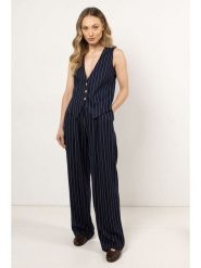 Awama Spodnie - Loose fit - w kolorze granatowym rozmiar: L. Niebieskie spodnie materiałowe damskie Awama, bez wzorów, z materiału. Za 174.99 zł.