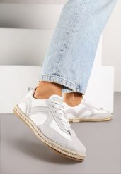 Biało-Szare Sneakersy Kultowe Tenisówki z Podeszwą Zdobioną Plecionką Zarorella. Białe trampki i tenisówki damskie Renee, z aplikacjami, z jeansu. Za 69.99 zł.