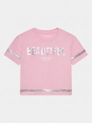 Guess T-Shirt J4RI08 K6YW4 Różowy Regular Fit. Czerwone koszulki dziewczęce Guess, z aplikacjami, z bawełny, bez ramiączek. Za 199.99 zł.