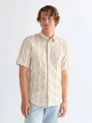 MESKA KOSZULA WRANGLER SS SHIRT BROWN WHITE 112378581. Białe koszule męskie Wrangler, xl, bez wzorów, bez kołnierzyka, bez ramiączek. Za 129.99 zł.
