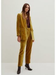 STEFANEL Aksamitne spodnie w kolorze musztardowym rozmiar: 38. Żółte spodnie materiałowe damskie Stefanel, bez wzorów, z materiału, z podwyższonym stanem. Za 127.95 zł.