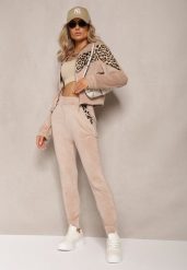 Beżowy Welurowy Komplet Dresowy 2-Częściowy z Animal Print Bluza i Spodnie Atisilva. Brązowe bluzy bez kaptura damskie Renee, m, z dresówki. Za 69.99 zł.