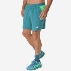 Spodenki do padla 17 cm męskie ASICS Padel Court. Brązowe szorty męskie Asics, z materiału, bez kołnierzyka. Za 179.99 zł.