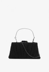 Czarna Połyskująca Torebka Kopertówka Inella. Czarne torebki wieczorowe Renee, bez wzorów, eleganckie, bez kołnierzyka, bez ramiączek. Za 79.99 zł.