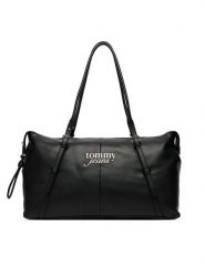 Tommy Jeans Torebka Pebble Grain Metal Logo Tote Bag AW0AW18472 Czarny. Czarne torebki klasyczne damskie Tommy Jeans, bez wzorów, z jeansu, bez dodatków. Za 569.99 zł.