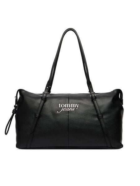 Tommy Jeans Torebka Pebble Grain Metal Logo Tote Bag AW0AW18472 Czarny. Czarne torebki klasyczne damskie Tommy Jeans, bez wzorów, z jeansu, bez dodatków. Za 371.99 zł.