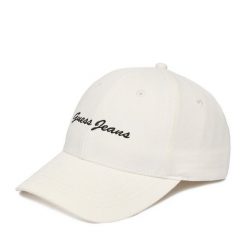Czapka z daszkiem Guess Jeans. Białe czapki z daszkiem damskie Guess Jeans, z aplikacjami, z jeansu. Za 79.99 zł.