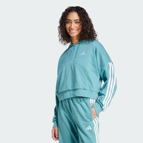 Bluza z kapturem Essentials 3-Stripes French Terry Quarter-Zip. Białe bluzy z kapturem damskie Adidas, xl, z materiału. Za 259.00 zł.