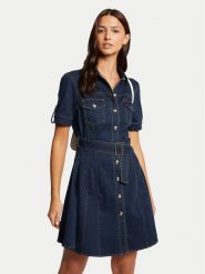 Morgan Sukienka jeansowa 241-RIXES Granatowy Regular Fit. Niebieskie sukienki damskie Morgan, bez wzorów, z bawełny, bez kołnierzyka, bez ramiączek. Za 309.99 zł.