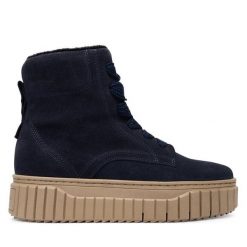 Botki Tamaris. Niebieskie botki damskie Tamaris, bez obcasa, na płaskiej podeszwie, bez zapięcia. Za 359.99 zł.