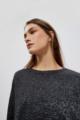 Sweter z metaliczną nitką grafitowy. Szare swetry klasyczne damskie MOODO, s, bez kołnierzyka. W wyprzedaży za 59.99 zł.