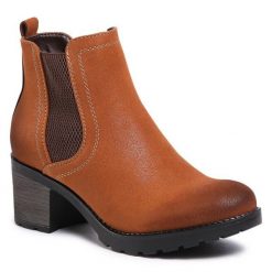 Botki Jenny Fairy. Brązowe botki damskie Jenny Fairy, bez obcasa, na słupku, bez zapięcia. Za 57.99 zł.