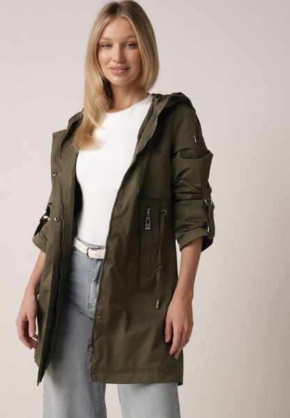 Zielona Przejściowa Kurtka Parka z Kapturem i Podwijanymi Rękawami Tinarose. Zielone kurtki damskie Born2be, m, bez wzorów, z dresówki. Za 159.99 zł.