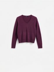 Sweter z wełny merino - burgundowy. Czerwone swetry klasyczne damskie Reserved, l, z wełny, bez kołnierzyka. Za 169.99 zł.