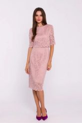 Elegancka ołówkowa dwuczęściowa sukienka koronkowa różowa. Czerwone sukienki damskie Stylove, xl, bez wzorów, z koronki, eleganckie, bez kołnierzyka, bez ramiączek, ołówkowe. Za 449.00 zł.