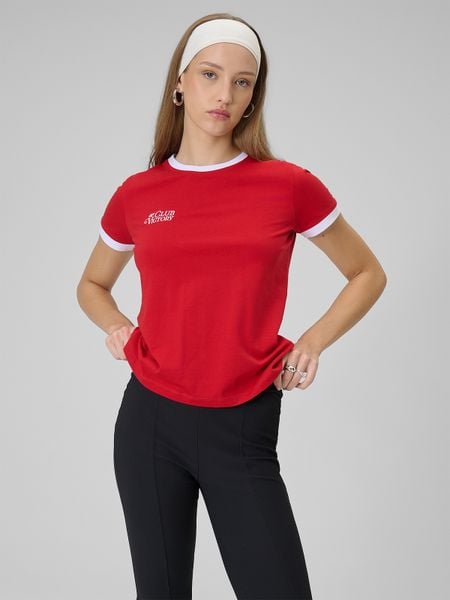 4F T-shirt regular z nadrukiem damski - czerwony XXL. Czerwone t-shirty damskie 4f, uniwersalny, bez wzorów, z dzianiny, bez kołnierzyka. Za 59.99 zł.