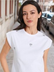 Koszulka bawełniana - biały. Białe t-shirty damskie Sinsay, l, bez wzorów, z bawełny, bez kołnierzyka. Za 25.99 zł.