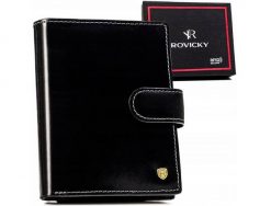Portfel skórzany Rovicky 22314L-VT-RVT czarny. Czarne portfele męskie ROVICKY, bez wzorów, ze skóry. Za 77.99 zł.