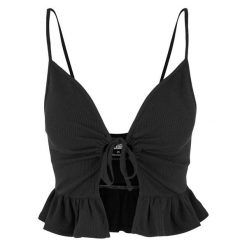Top Damski / Damski Z Falbaną Waflową Pique. Czarne topy damskie Urban Classics, xl, bez wzorów, bez kołnierzyka. Za 68.99 zł.