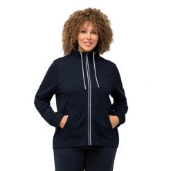 Damskie Bluza rozpinana stójka kieszeń kangurka dłuższy tył. Niebieskie bluzy bez kaptura damskie Ulla Popken, plus size, z bawełny. W wyprzedaży za 215.99 zł.