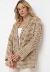 Beżowa Marynarka Tweedowa Retro o Jednorzędowym Fasonie Asaretta. Brązowe marynarki i żakiety damskie Born2be, l, bez wzorów, z tkaniny, retro. Za 219.99 zł.