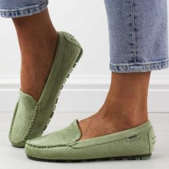 Zielone ażurowe zamszowe mokasyny damskie Potocki 09301. Zielone mokasyny damskie POTOCKI, z zamszu. Za 149.00 zł.