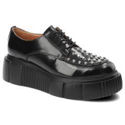 Czarne Półbuty Simen Eleganckie Obuwie Damskie. Czarne półbuty damskie Simen, z aplikacjami, z jeansu, eleganckie, bez obcasa, na platformie. Za 379.00 zł.