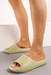 Zielone Casualowe Klapki w Stylu Japonek z Lekkiej Pianki Calanthea. Zielone klapki damskie Renee, bez wzorów, bez obcasa. W wyprzedaży za 15.99 zł.