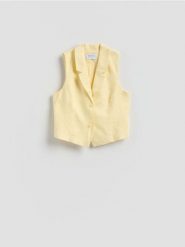 Lniana kamizelka - jasnożółty. Żółte kamizelki damskie Reserved, l, z tkaniny. Za 149.99 zł.