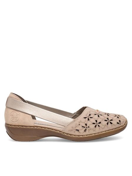 Rieker Półbuty 41356-60 Beżowy. Brązowe półbuty damskie Rieker, bez wzorów, ze skóry, bez obcasa, na płaskiej podeszwie. Za 319.99 zł.