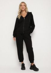 Czarny Komplet Dresowy Rozpinana Bluza i Spodnie Joggery z Bawełną Anarrise. Czarne bluzy z kapturem damskie Born2be, l, z bawełny. Za 149.99 zł.