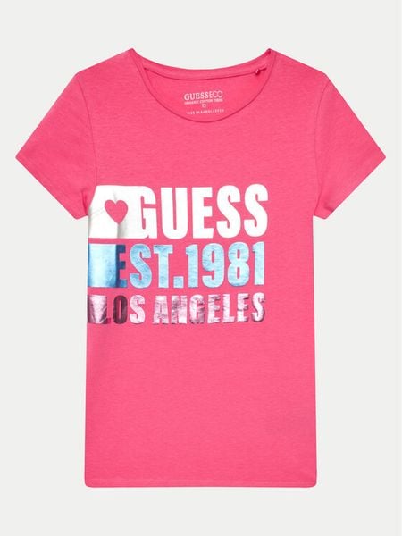 Guess T-Shirt J4YI00 K6YW4 Różowy Regular Fit. Czerwone koszulki dziewczęce Guess, z aplikacjami, z bawełny, bez ramiączek. Za 49.99 zł.