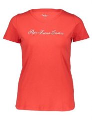 Pepe Jeans Koszulka w kolorze czerwonym rozmiar: M. Czerwone bluzki damskie Pepe Jeans, m, bez wzorów, z jeansu, bez kołnierzyka, bez ramiączek. Za 83.42 zł.