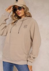 Beżowa Bluza z Kapturem i Ozdobnym Haftem Gamalie. Brązowe bluzy z kapturem damskie Renee, xl. Za 69.99 zł.