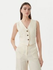Marella Kamizelka garniturowa Emme by Marella Veranda 2615151032 Kremowy Regular Fit. Białe kamizelki damskie Marella, ze lnu. Za 333.99 zł.