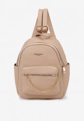 Beżowy Plecak na Regulowanych Szelkach z Ozdobnym Łańcuszkiem Gleda. Brązowe plecaki damskie Born2be, bez wzorów, z jeansu, eleganckie. Za 49.99 zł.