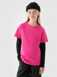 4F T-shirt gładki dziewczęcy - różowy 134 (8-9 lat). Czerwone koszulki dziewczęce 4f, bez wzorów, z bawełny, bez ramiączek. W wyprzedaży za 19.99 zł.