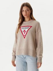 Guess Jeans Sweter W4BR12 Z3HM1 Beżowy Relaxed Fit. Brązowe swetry klasyczne damskie Guess Jeans, l, z bawełny, bez kołnierzyka. Za 329.99 zł.