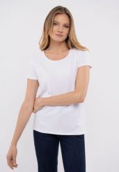 Koszulka basic T-DIANA. Białe t-shirty damskie Volcano, m, bez wzorów, z materiału, bez ramiączek. Za 54.99 zł.