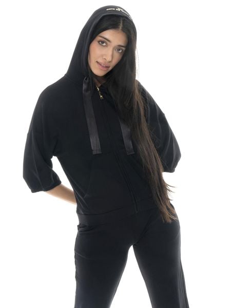 Leone Gold damska bluza z kapturem i krótkim rękawem zapinana na zamek. Czarne bluzy sportowe damskie LEONE 1947 APPAREL, xs, bez wzorów, bez ramiączek, krótkie, z kapturem. Za 147.31 zł.