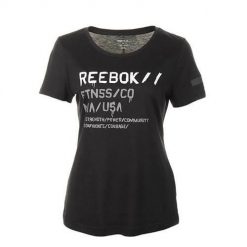 Koszulka sportowa damska Reebok Wor C Com Tee. Czarne bluzki sportowe damskie Reebok, bez kołnierzyka, bez ramiączek. Za 118.00 zł.